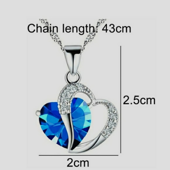NEW 925 Sterling Silver Crystal Blue Heart Pendant Necklace - Picture 3 of 3